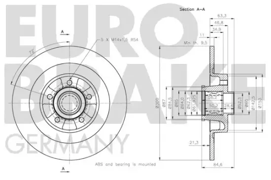 Bremsscheibe Hinterachse EUROBRAKE 5815313962 Bild Bremsscheibe Hinterachse EUROBRAKE 5815313962