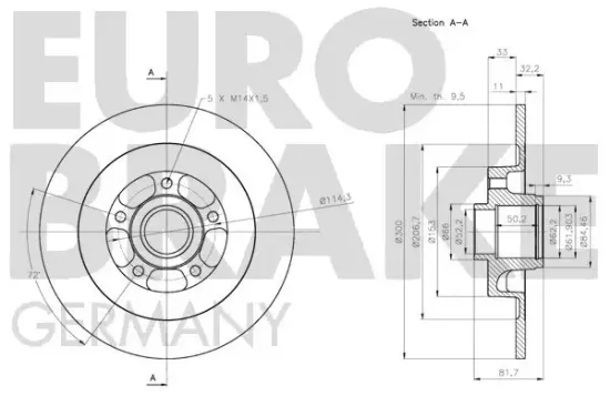 Bremsscheibe Hinterachse EUROBRAKE 5815313972 Bild Bremsscheibe Hinterachse EUROBRAKE 5815313972