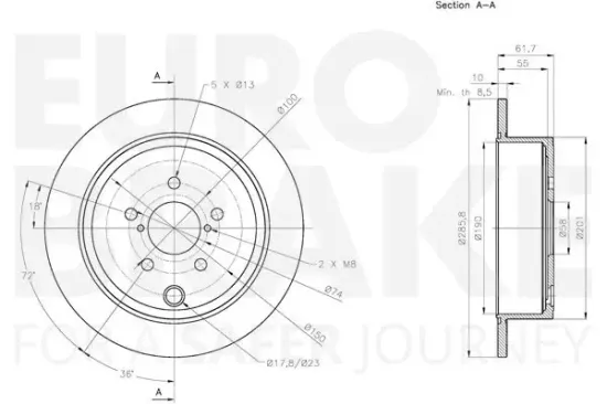 Bremsscheibe Hinterachse EUROBRAKE 5815314418 Bild Bremsscheibe Hinterachse EUROBRAKE 5815314418