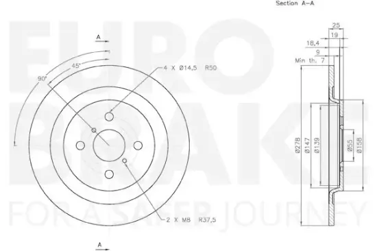 Bremsscheibe Hinterachse EUROBRAKE 58153145111 Bild Bremsscheibe Hinterachse EUROBRAKE 58153145111