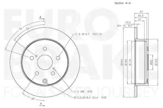 Bremsscheibe Hinterachse EUROBRAKE 58153145112 Bild Bremsscheibe Hinterachse EUROBRAKE 58153145112