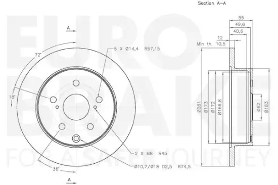 Bremsscheibe Hinterachse EUROBRAKE 58153145114 Bild Bremsscheibe Hinterachse EUROBRAKE 58153145114