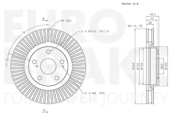 Bremsscheibe Vorderachse EUROBRAKE 58153145117 Bild Bremsscheibe Vorderachse EUROBRAKE 58153145117