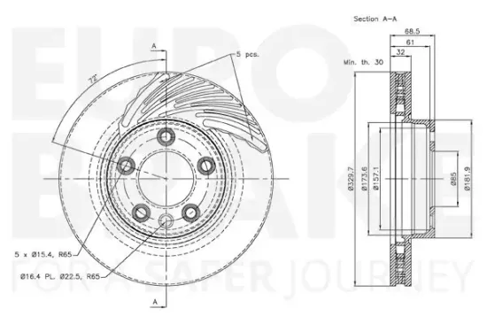 Bremsscheibe Vorderachse links EUROBRAKE 58153147102 Bild Bremsscheibe Vorderachse links EUROBRAKE 58153147102