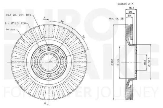 Bremsscheibe Vorderachse EUROBRAKE 58153147107 Bild Bremsscheibe Vorderachse EUROBRAKE 58153147107