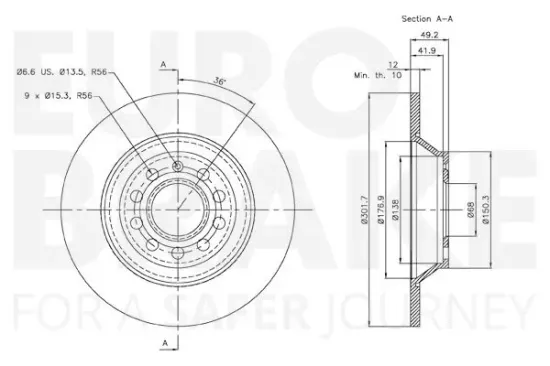 Bremsscheibe Hinterachse EUROBRAKE 58153147109 Bild Bremsscheibe Hinterachse EUROBRAKE 58153147109