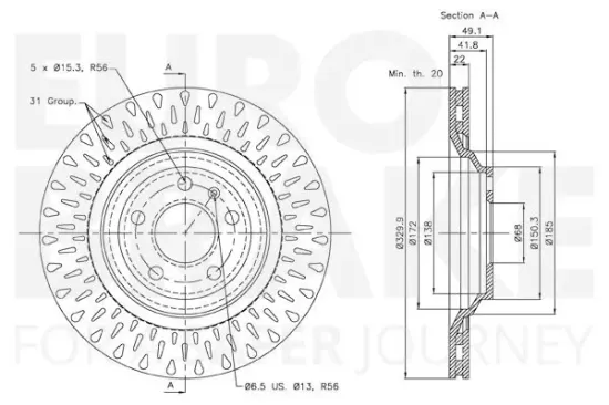 Bremsscheibe Hinterachse EUROBRAKE 58153147110 Bild Bremsscheibe Hinterachse EUROBRAKE 58153147110