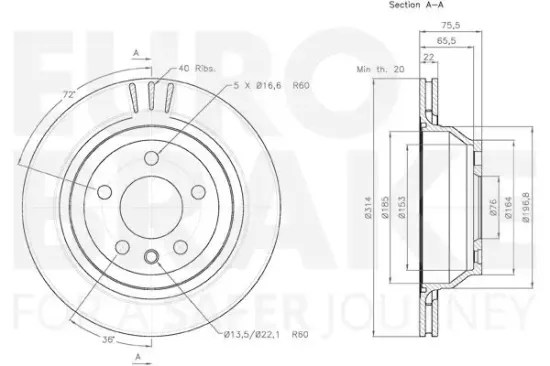 Bremsscheibe Hinterachse EUROBRAKE 58153147114 Bild Bremsscheibe Hinterachse EUROBRAKE 58153147114