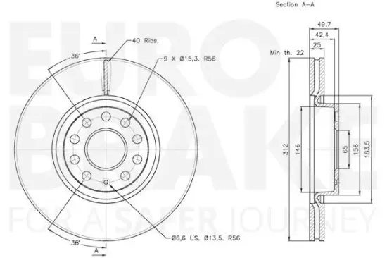 Bremsscheibe EUROBRAKE 58153147115 Bild Bremsscheibe EUROBRAKE 58153147115