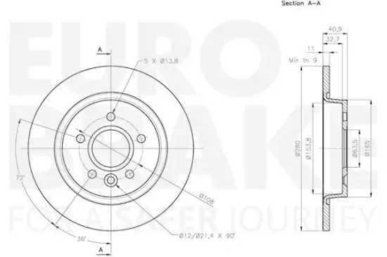 Bremsscheibe Hinterachse EUROBRAKE 5815314865 Bild Bremsscheibe Hinterachse EUROBRAKE 5815314865