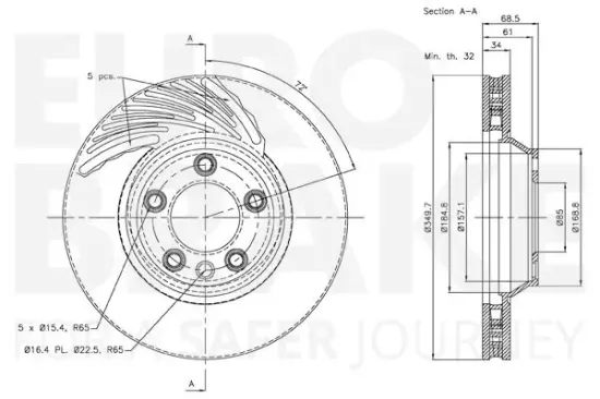 Bremsscheibe Vorderachse rechts EUROBRAKE 58153447105 Bild Bremsscheibe Vorderachse rechts EUROBRAKE 58153447105