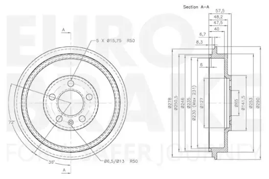 Bremstrommel EUROBRAKE 5825254303 Bild Bremstrommel EUROBRAKE 5825254303