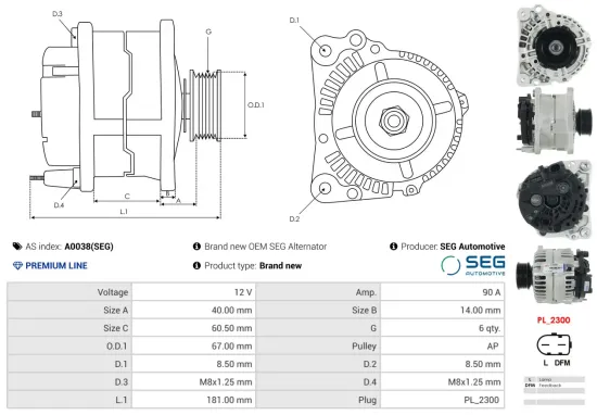 Generator 12 V AS-PL A0038(SEG) Bild Generator 12 V AS-PL A0038(SEG)