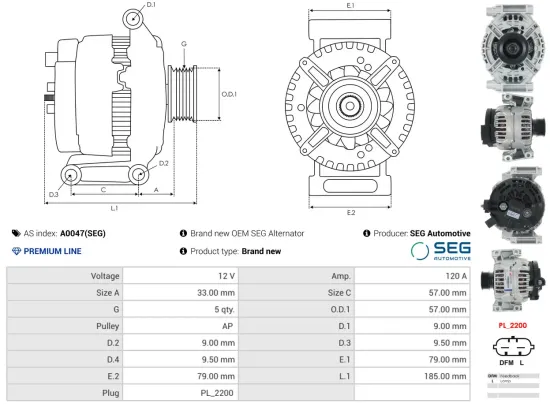 Generator 12 V AS-PL A0047(SEG) Bild Generator 12 V AS-PL A0047(SEG)