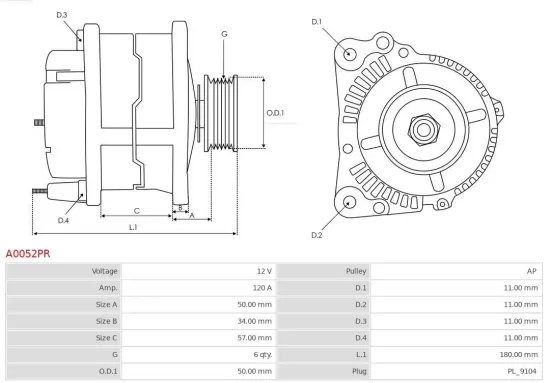Generator 12 V AS-PL A0052PR Bild Generator 12 V AS-PL A0052PR