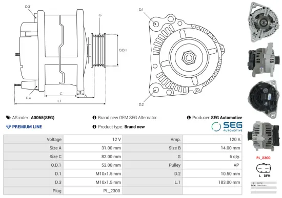 Generator 12 V AS-PL A0065(SEG) Bild Generator 12 V AS-PL A0065(SEG)