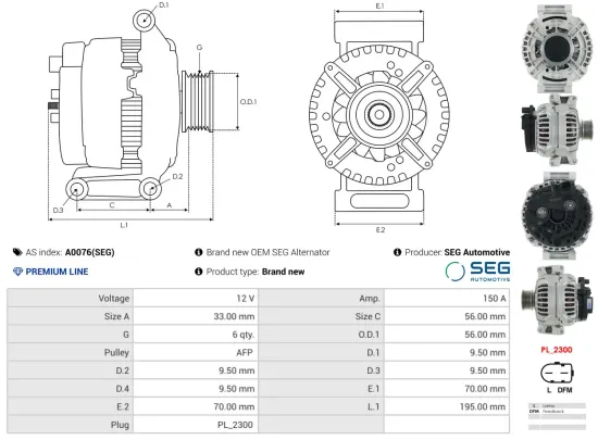 Generator 12 V AS-PL A0076(SEG) Bild Generator 12 V AS-PL A0076(SEG)