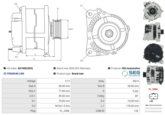 Generator 12 V AS-PL A01006(SEG) Bild Generator 12 V AS-PL A01006(SEG)