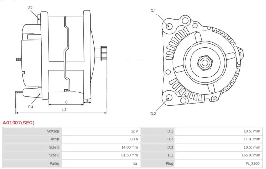 Generator 12 V AS-PL A01007(SEG) Bild Generator 12 V AS-PL A01007(SEG)