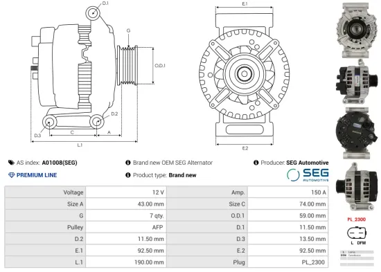 Generator 12 V AS-PL A01008(SEG) Bild Generator 12 V AS-PL A01008(SEG)