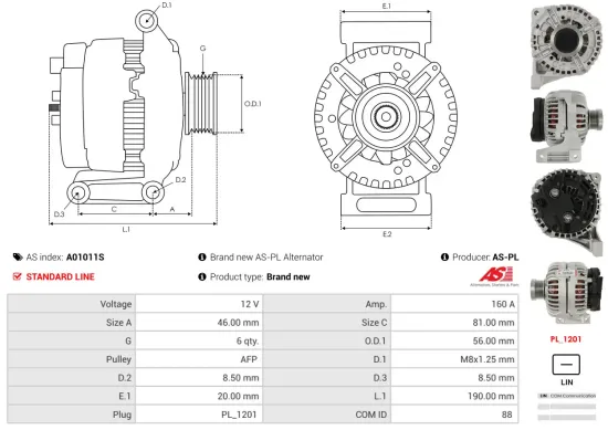 Generator 12 V AS-PL A01011S Bild Generator 12 V AS-PL A01011S
