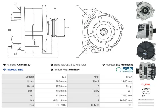 Generator 12 V AS-PL A01015(SEG) Bild Generator 12 V AS-PL A01015(SEG)