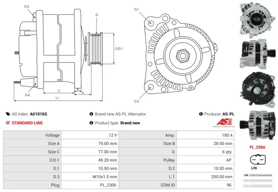 Generator 12 V AS-PL A01016S Bild Generator 12 V AS-PL A01016S