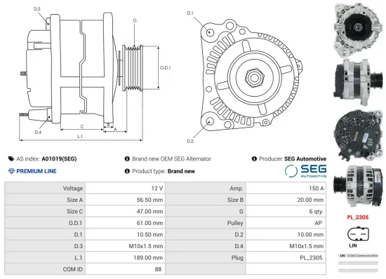 Generator 12 V AS-PL A01019(SEG) Bild Generator 12 V AS-PL A01019(SEG)