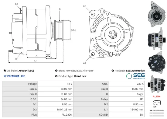 Generator 12 V AS-PL A01024(SEG) Bild Generator 12 V AS-PL A01024(SEG)