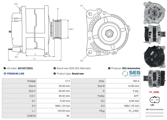 Generator 12 V AS-PL A01027(SEG) Bild Generator 12 V AS-PL A01027(SEG)