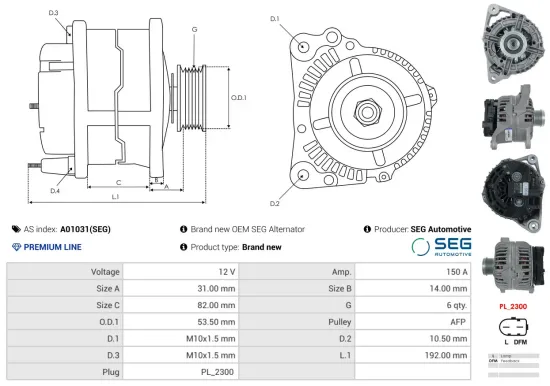 Generator 12 V AS-PL A01031(SEG) Bild Generator 12 V AS-PL A01031(SEG)