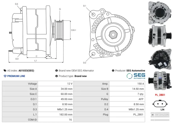 Generator 12 V AS-PL A01033(SEG) Bild Generator 12 V AS-PL A01033(SEG)