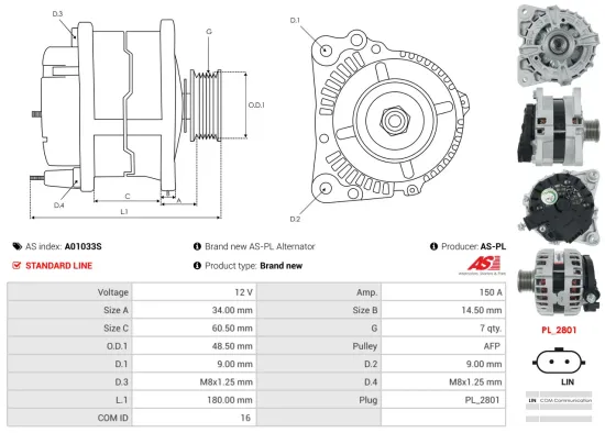 Generator 12 V AS-PL A01033S Bild Generator 12 V AS-PL A01033S