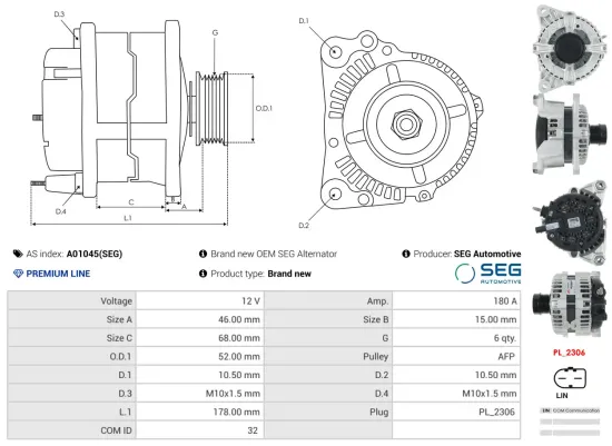 Generator 12 V AS-PL A01045(SEG) Bild Generator 12 V AS-PL A01045(SEG)