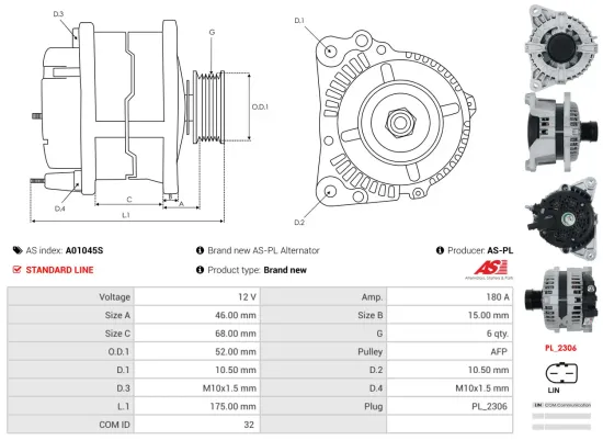 Generator 12 V AS-PL A01045S Bild Generator 12 V AS-PL A01045S