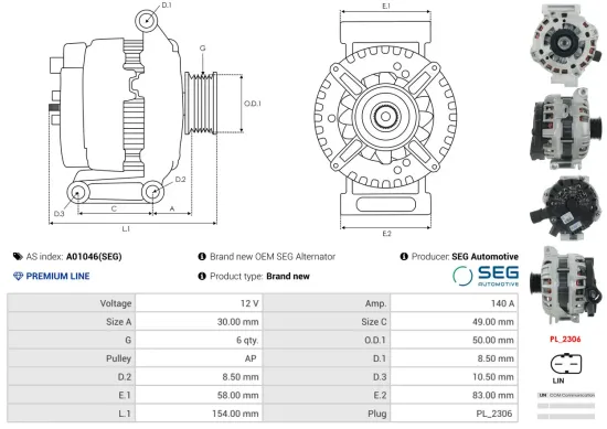 Generator 12 V AS-PL A01046(SEG) Bild Generator 12 V AS-PL A01046(SEG)