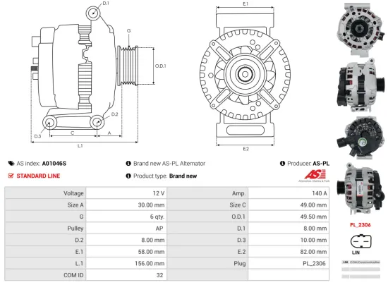 Generator 12 V AS-PL A01046S Bild Generator 12 V AS-PL A01046S