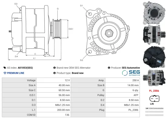 Generator 12 V AS-PL A01053(SEG) Bild Generator 12 V AS-PL A01053(SEG)