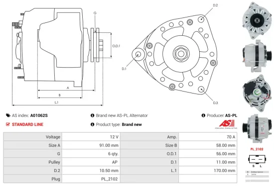 Generator 12 V AS-PL A01062S Bild Generator 12 V AS-PL A01062S
