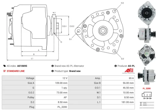 Generator 12 V AS-PL A01069S Bild Generator 12 V AS-PL A01069S