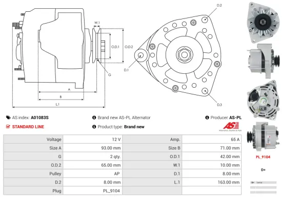 Generator 12 V AS-PL A01083S Bild Generator 12 V AS-PL A01083S