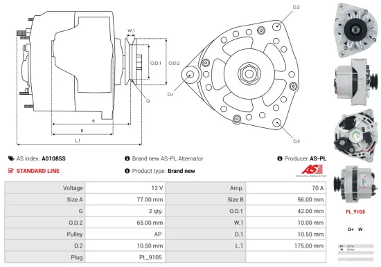 Generator 12 V AS-PL A01085S Bild Generator 12 V AS-PL A01085S