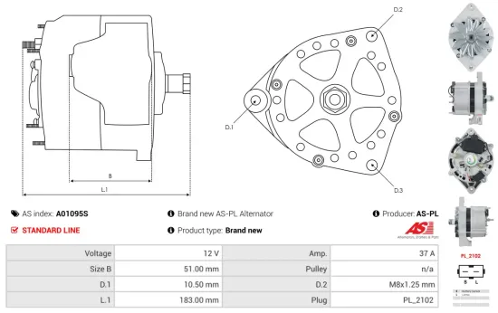Generator 12 V AS-PL A01095S Bild Generator 12 V AS-PL A01095S