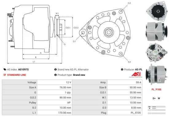 Generator 12 V AS-PL A01097S Bild Generator 12 V AS-PL A01097S