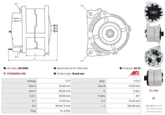 Generator 12 V AS-PL A01098S Bild Generator 12 V AS-PL A01098S