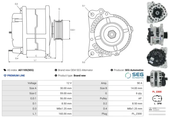 Generator 12 V AS-PL A01105(SEG) Bild Generator 12 V AS-PL A01105(SEG)