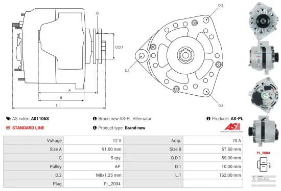 Generator 12 V AS-PL A01106S Bild Generator 12 V AS-PL A01106S