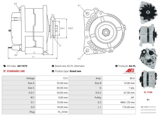 Generator 12 V AS-PL A01107S Bild Generator 12 V AS-PL A01107S
