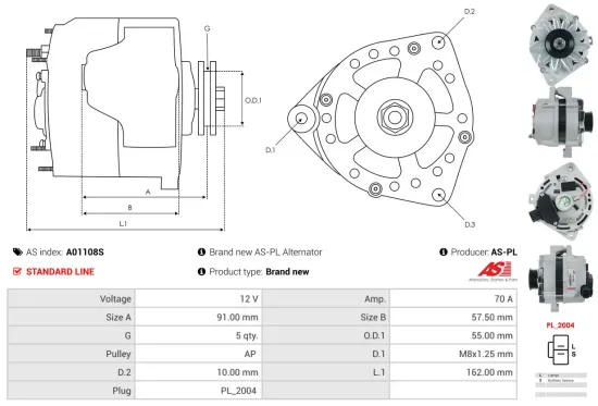 Generator 12 V AS-PL A01108S Bild Generator 12 V AS-PL A01108S