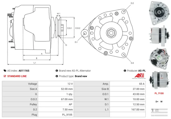 Generator 12 V AS-PL A01116S Bild Generator 12 V AS-PL A01116S